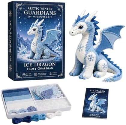 ROTORS Arctic Winter Guardians DIY Patchwork Kit, Pre Cut Felt Animal Sewing Kit, 3D Stuffed Creature Craft Set, Handmade Home Decor Gift for Beginners (Blue-K) by ROTORS