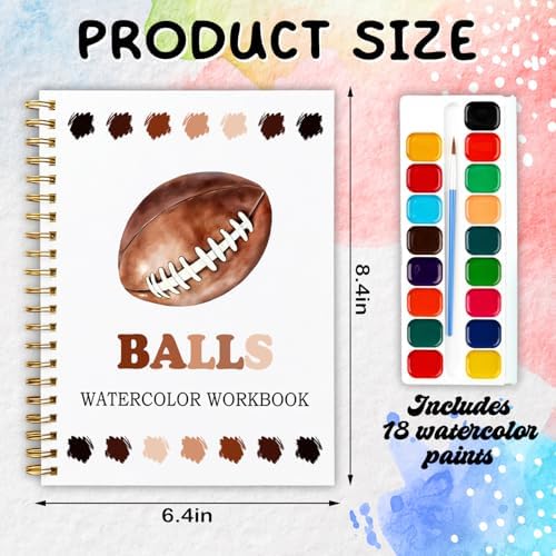 12 Patterns Sports Balls Watercolor Book, Basketball Soccer Football Tennis Painting Workbook, DIY Art Gift for Teen Athletes and Adult Fans, Stress Relief Water Coloring Activities - Image 2