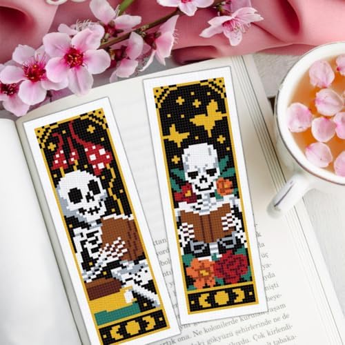 ORIGACH 6 Set Gothic Reading Skeleton Cross Stitch Bookmark Kit - Image 6