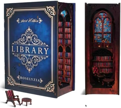 Book Nook Kit – NOOKBOOX by ROSELYZIA – DIY Miniature Dollhouse 3D Wooden Puzzle with LED Light – Bookshelf Decor Gift for Adults & Teens – Navy Blue by ROSELYZIA