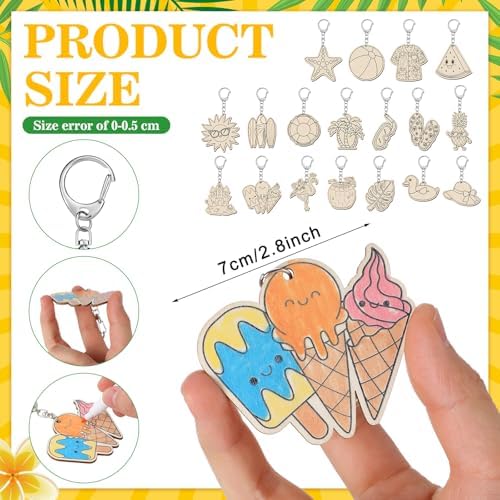 Trnayi 36 Pcs Summer Unfinished Wood Keychains Color Your Own DIY Craft - Image 2
