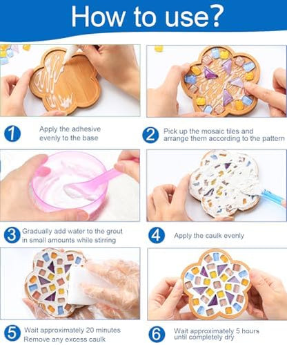 Mosaic Kits for Adults, 4‑Pack Wooden Coasters DIY Craft Set - Image 5