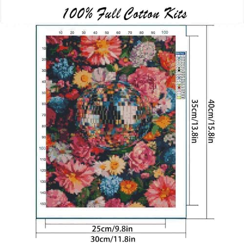 MYBISYMQQ Stamping Cross Stitch Kit Disco Ball, Counting Cross Stitch Kit for Adult Beginners Flowers, Full Line DIY Cross Stitch Stitching Kit for Home Decor Cross Stitch Patterns 11.8x15.7inches - Image 2