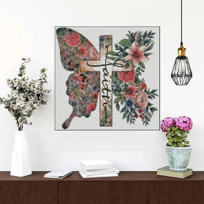 Butterfly Flower Stamped Cross Stitch Kits Cross Stitch Patterns,Religious Cross Dimensions Cross Stitch Kits Embroidery Kit Arts and Crafts for Beginners 13.7x13.7 inch - Image 6