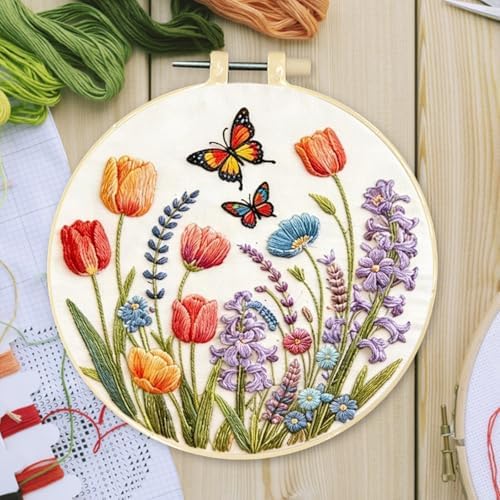 FRANDEK DIY Bush Butterfly Stamped Embroidery Kit with Hoop for Adults - Image 3