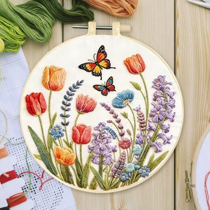 FRANDEK DIY Bush Butterfly Stamped Embroidery Kit with Hoop for Adults - Image 3
