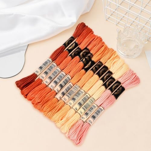 105 Yards 12 Skeins Gradient 6 Strands Orange Red Variegated Embroidery Thread Friendship Bracelet String Polyester Cross Stitch Floss Threads Assorted Bulk Set for Hand Sewing Making Supply - Image 7