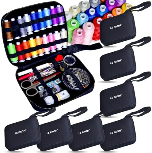 Sewing Kit with Case Portable Sewing Supplies for Home Traveler, Adults, Beginner, Emergency, Contains 18 Sewing Thread, Scissors, Needles, Measure etc,Black(7 Pack) by LE+PAON