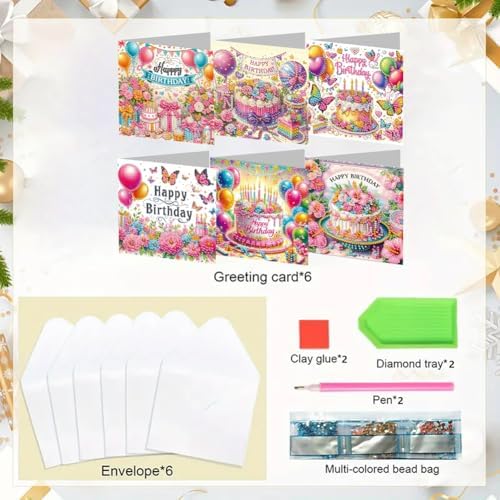 6PCS Diamond Art Painting Greeting Cards Kit, Birthday Themed DIY Card Making Set with Crystals and Envelopes, Creative Craft for Adults, Fun Party Activity and Personalized Gift - Image 4