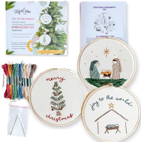 Elly & Grace Christian Embroidery Kit with Embroidery Hoop, Easy Embroidery Kit for Beginners and Adults, Full Embroidery Hoop Kit with Needles and Thread Included (Joy to The World) by Elly+and+Grace