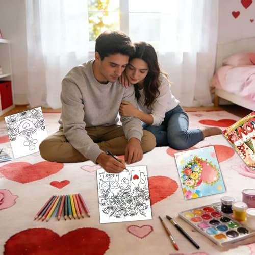 Niteform 6 Packs Valentine's Day Pre Drawn Canvas to Paint， 8x10 in Pre Printed Canvas Boards, Pre Stretched Outline Painting Kits for Beginners, Adults, Party Favors & Romantic Craft Activities - Image 6
