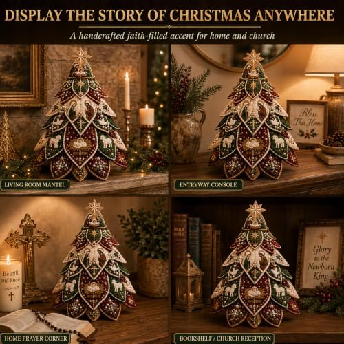 Beginner-Friendly Tree of Faith 3D Quilted Christmas Tree Sewing Kit, DIY Christmas Craft Kit with Fabric & Embroidery Details, Religious Holiday Decor for Adults Handmade Christmas Decoration，#E - Image 3