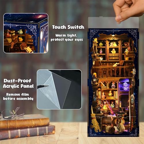 Magic Potion House DIY Book Nook Kit – 3D Wooden Bookend with LED Lights, Miniature Bookshelf Insert Decor, Creative Puzzle for Teens Adults, Magical Apothecary Craft Gift - Image 4