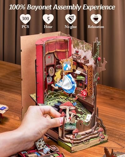 ROBOTIME Book Nook Kit, Fairy Tale Princess DIY Miniature House Kit, Fall into Wonder 3D Wooden Puzzle Bookends, Tiny House Bookshelf Decor Creative Decorative Unique Gifts for Adults & Teens - Image 4