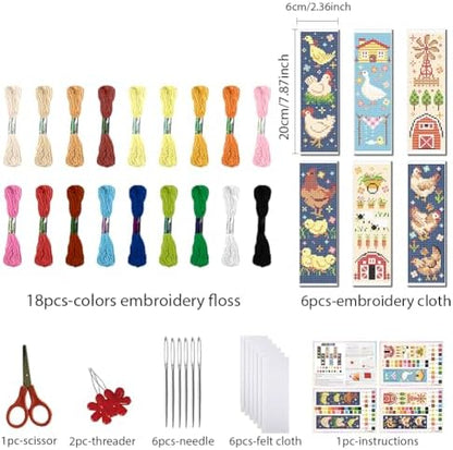 FREEBLOSS 6 Set Cross Stitch Bookmark Kit for Beginner Adults Farm Animal Stamped Embroidery Bookmark Kits Cross Stitch Kits with Instruction Bookmarks Making Kit for Book Lovers 8x2.4in/20x6cm - Image 2