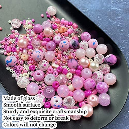Assorted Glass Resin Beads Multi Size Colors Smooth Cracked Gravel Millet Spacer Beads for Bracelets Necklace Earring DIY Jewelry Making Craft(Pink Series) - Image 4