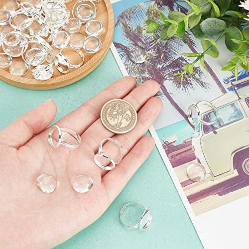 SUNNYCLUE 80pcs Cabochon Ring Blanks Adjustable Ring Base 14mm Glass Cabochons Blank Bezel Trays Flat Tray Rings Settings Cabochon Finger Rings for Jewelry Making Kit Women Adult DIY Crafts Supplies - Image 3