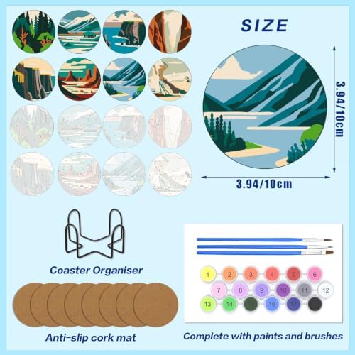 8 Pack Mountain Paint by Numbers Kits Coasters with Holder Cork Pads - Image 2