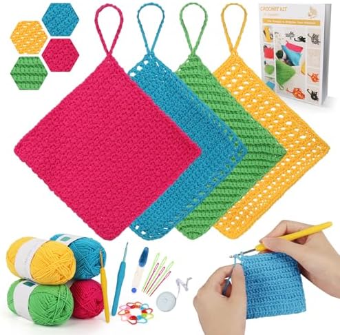 Katech Crochet Kit for Beginners, Dishcloth Crochet Starter Kit for Adults by Katech