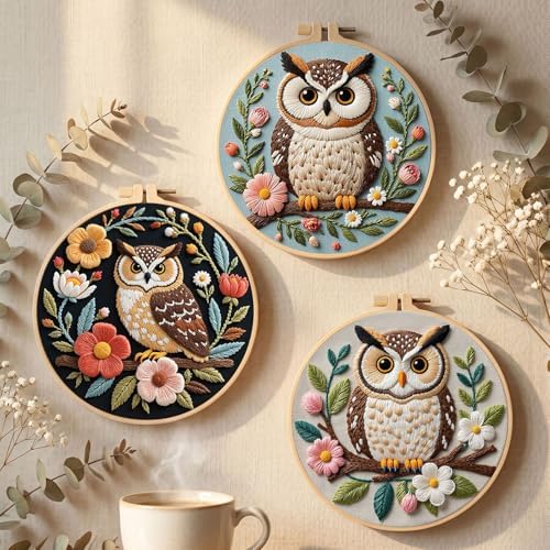 Santune Embroidery Kit for Beginners Needlepoint Cross Stitch Kits Adult Needle Point Sets with Owl Embroidery Patterns, Includes Step-By-Step Instructions and Accessories - Image 5