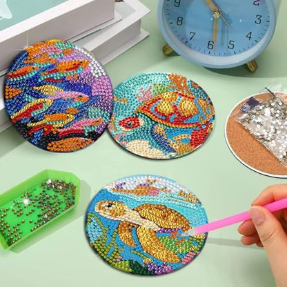 EWJRNSF 6 PCS Ocean Diamond Art Coasters DIY Kit with Holder for Adults - Image 5