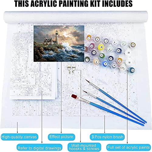 koemhxb Large Paint by Number for Adults(24x16 inch),Lighthouse Paint by Numbers Kits for Adults Beginner,Lighthouse Painting by Numbers for Home Wall Decor - Image 4