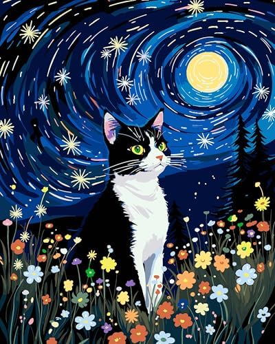 ZTOTZ Paint by Numbers Kit for Adults Cats, Paint by Number Animals,Black cat Paint-by-Number Kits for Adult Gift Home Decor(Black cat 16x20in) by ZTOTZ