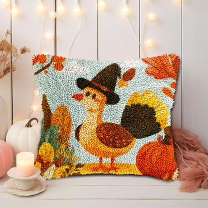 Latch Hook Pillow Kits for Adults Thanksgiving Day Turkey and Pumpkin DIY Pillow Cover Printed Pillowcase Crochet Hooking Yarns Handmade Cushion for Home Sofa Decoration 17x17inch(1) - Image 5