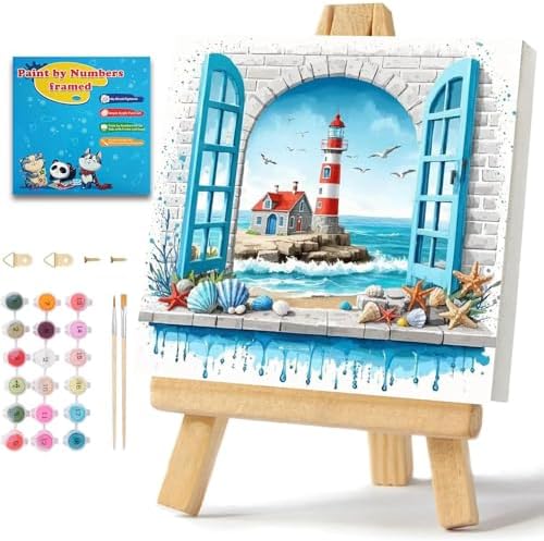 ICYANART Paint by Numbers for Adults Framed, Beach Number Painting 8x8In by Unknown
