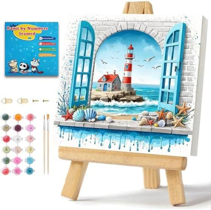 ICYANART Paint by Numbers for Adults Framed, Beach Number Painting 8x8In by Unknown