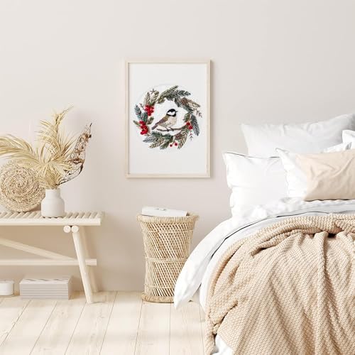Huacan Embroidery Kits for Adults Beginner DIY Cross Stitch Stamped Christmas Pattern Stitching Wreath Sewing Kit 1 Piece 7.8 x 7.8 Inch - Image 3