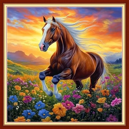 Redxing Stamped Cross Stitch Kits Embroidery kit for Beginners Adults Full Range of Embroidery Patterns Starter Kits DIY Printed Cross Stitch Kits Needlepoint Kits 11CT-Flowers and Horses 18x18 inchs by RedxingStampedCrossStitchK