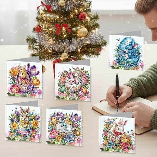 jinglinhh 12pcs Easter Egg Bunny Chick Daffodils Flower Diamond Art Painting Greeting Cards with Envelopes, DIY Card Making Kits for Adults, Diamond Art Birthday Holiday Cards Craft Gifts - Image 6