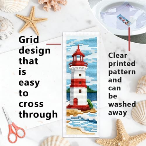INFUNLY 6 Pack Cross Stitch Bookmark Kit Beach Scenery Stamped Pre-Printed Embroidery Bookmarks for Adults 8.5" x 3" DIY Set with Instructions, Craft Gift for Book Lovers Writers - Image 4