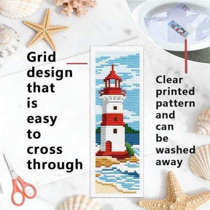 INFUNLY 6 Pack Cross Stitch Bookmark Kit Beach Scenery Stamped Pre-Printed Embroidery Bookmarks for Adults 8.5" x 3" DIY Set with Instructions, Craft Gift for Book Lovers Writers - Image 4
