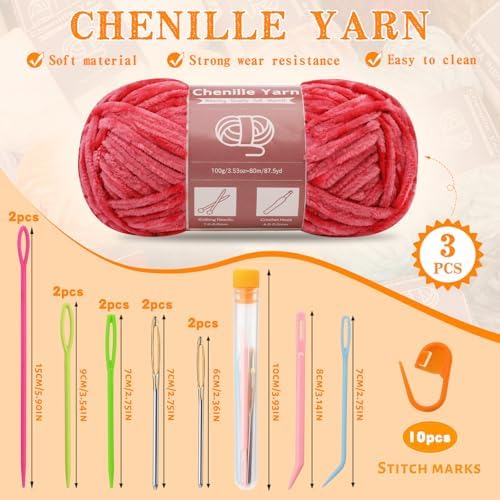 LUNARM Chenille Yarn 3 Pack 3.5oz Chunky Blanket Velvet Yarn 263 Yard - Image 2