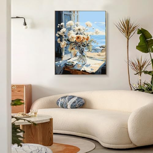 PRASIO Framed Paint by Numbers Kit for Adults Beginner, Flowers Adult Paint by Number Kits on Canvas Framed, DIY Acrylic Watercolor Oil Paint by Numbers with Frame for Gift Home Decor 16x20 Inch - Image 2