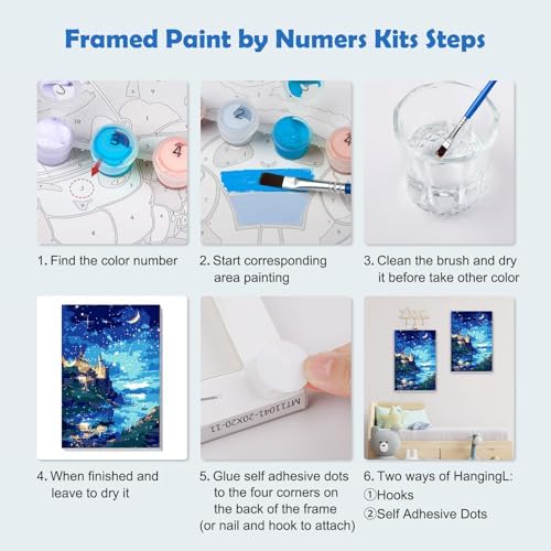 MOGTAA Paint by Numbers Kit for Adults with Frame, Starry Night Paint by Number Canvas, Lake Landscape Paint by Numbers with Easel, DIY Castle Oil Painting Kit for Home Wall Decor 8 x 12 Inch - Image 6