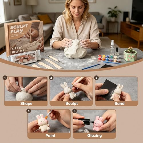 Air Dry Clay Kit for Adults, Complete Pottery Set for Beginners with Tools, Handmade Art Gifts for Women Men - Image 3