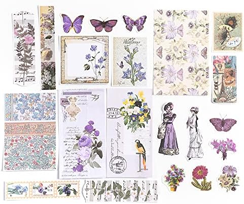 Alideco 200pcs Vintage Scrapbook Stickers Kawaii Purple Floral Scrapbooking Paper Washi Junk Journaling Supplies Collage Album Aesthetic Cottagecore Picture Frames(Butterfly) - Image 4