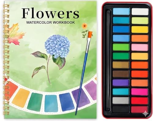Watercolor Workbook for Beginners - 24 Colors Paint Set & Coloring Book, All-in-One Watercolor Painting Kit, Artistic Exploration Gift for Adults and Teens (Flowers) by Unknown