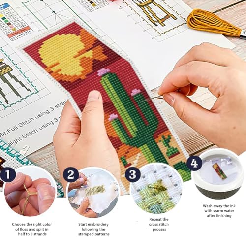 ACRNIGHEET 6PCS Cross Stitch Bookmark Kit for Beginner Stamped Cross Stitch Kits for Adults Cactus DIY Tassel Embroidery Bookmark Kits Needlepoint Kit with Instructions Craft Gift 8.5''x3'' 11CT - Image 4