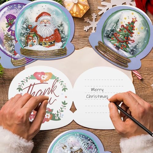 MUNORIAY 8 Pack Christmas Diamond Painting Greeting Card Kits DIY Diamond Art Christmas Cards with Envelopes Xmas 5D Rhinestones Painting Folding Card for Adults DIY Craft Family Friend Xmas Gifts - Image 4