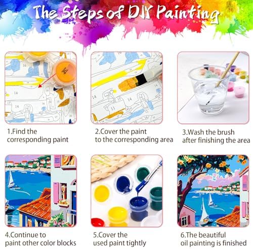 ZTOTZ Paint by Numbers kit for Adults Village, Paint by Number Canvas with Pink Flower, Italy Paint by Color for Adults for Christams Home Decor (16x20inch) - Image 6