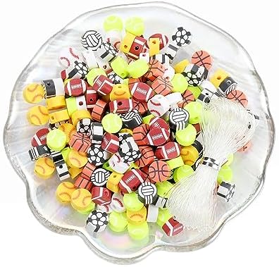 100Pcs Sports Ball Beads for Jewelry Making, Sports Polymer Clay Bead, Baseball Basketball Soccer Rugby Volleyball Football Beads for DIY Crafts Bracelet (Sports Ball) - Image 2