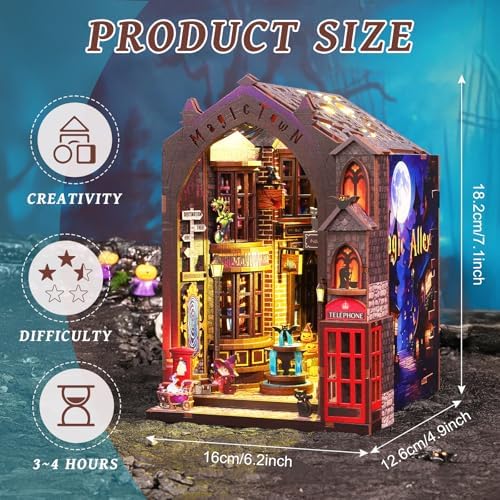 DIY Book Nook Kit, 3D Wooden Puzzle Miniature House Kit Adult, Magic Alley - Image 2