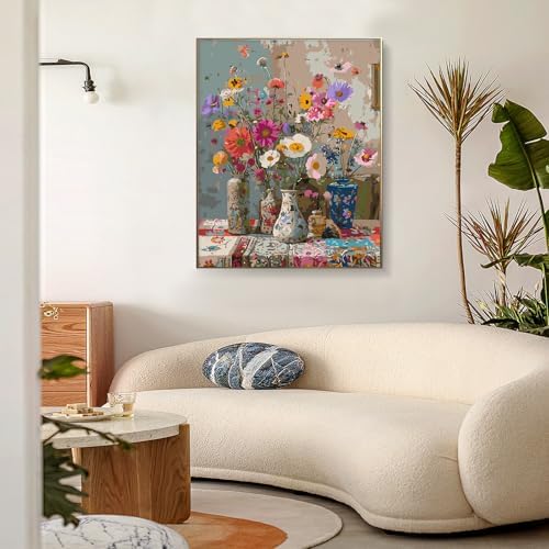 PRASIO Framed Paint by Numbers Kit for Adults Beginner, Vintage Flowers Adult Paint by Number Kits on Canvas Framed, DIY Acrylic Watercolor Oil Paint by Numbers with Frame for Home Decor 16x20 Inch - Image 2
