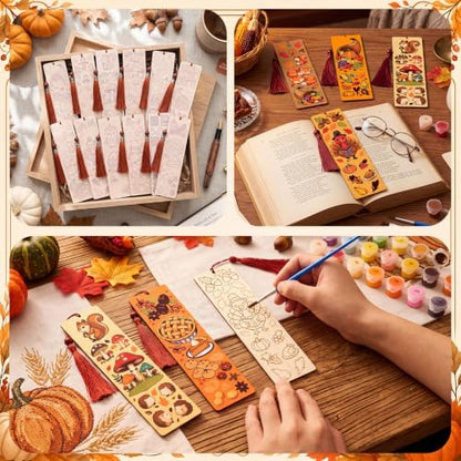 Kosiz 12 Pcs Fall Thanksgiving Paint by Number Kit for Adult Wood Bookmark - Image 5