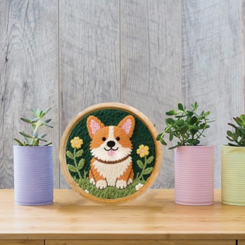 FREEBLOSS DIY Corgi Punch Needle Kit for Beginners Embroidery Punch Needle Starter Craft Set with Instructions Frame Embroidery Kit for Adults Gift Decoration 7.9''/20cm - Image 5