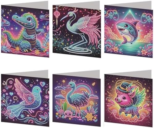 C'eitura 6Pcs Cute Animal DIY Diamond Art Painting Greeting Cards Kit | Adorable Kawaii Theme Thank You Birthday Cards | All Occasion Blank Note Cards for Kids & Adults by C%27eitura